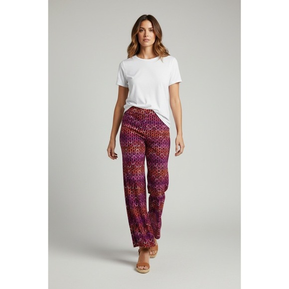 Trina Turk Pants - Trina Turk Pink Orange Geometric Chain Link Wide Leg Flare‎ Pants - Women's Med.